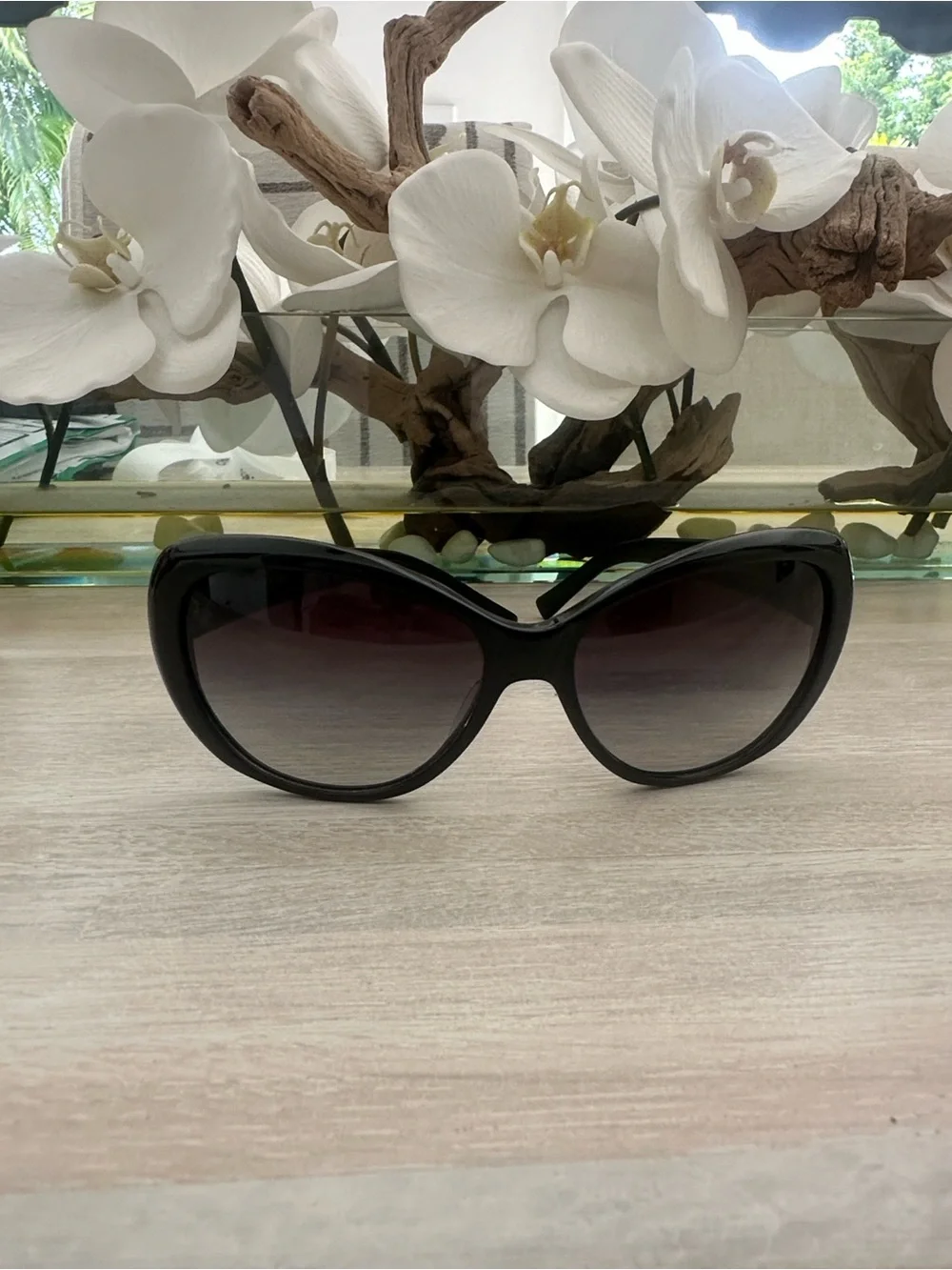 Tory Burch Black Oversized Sunglasses with Orange Case